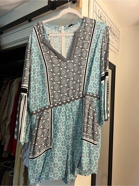 LOFT Blue Black White Printed Romper